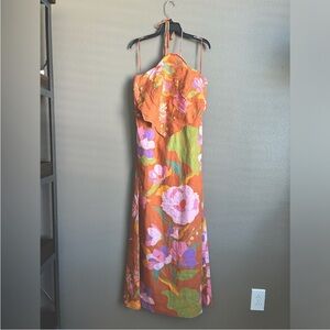 ✨ NWT CAROLINE CONSTAS Floral Halter Neck Dress - Orange and Pink